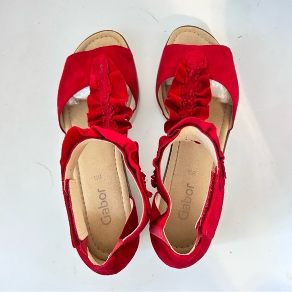 GABOR Olin Ruffled Suede Leather T-Strap Comfort Wedge Sandal Size us 10.5 / 11 - Picture 10 of 14